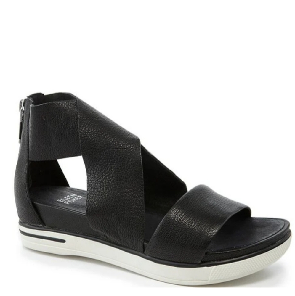 Eileen FisherSport Criss Cross Tumbled Leather Banded Platform Sandals Sz10